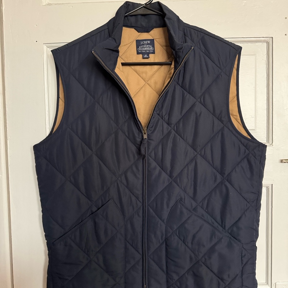 J. Crew Men's Quilted Vest - Dark Blue and Light Brown